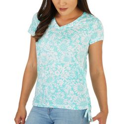 Fresh Womens Floral Tie Sides Short Sleeve Top