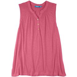 Fresh Womens Solid Knit Smocked Sleeveless Top