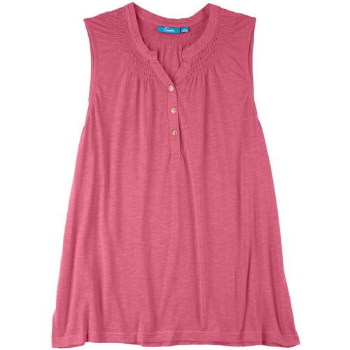 Fresh Womens Solid Knit Smocked Sleeveless Top