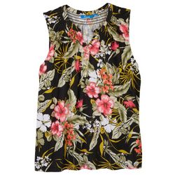 Fresh Womens Floral Smocked Sleeveless Top