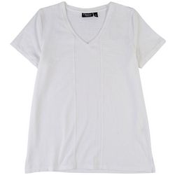 Onque Casual Womens Solid V Neck Short Sleeve Top
