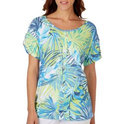 Onque Casual Womens Tropical Button Short Sleeve Top