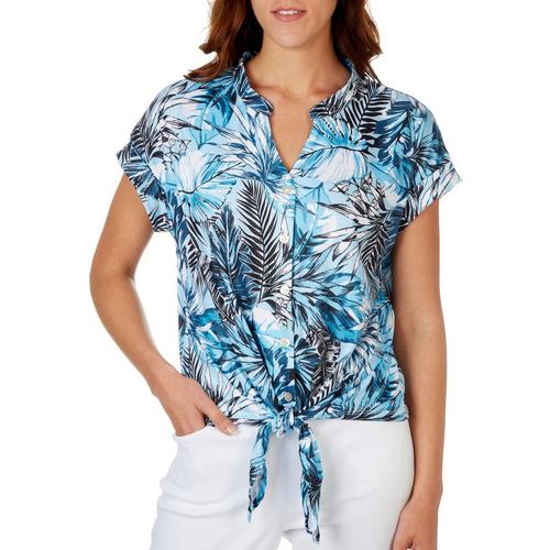 Coral Bay Womens Print Tie Front Short Sleeve