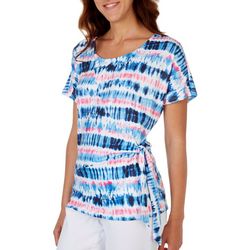 Coral Bay Womens Print Faux Wrap Short Sleeve Top