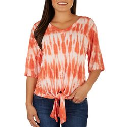 Onque Casual Womens Toe-Dye Tie Front Short Sleeve Top