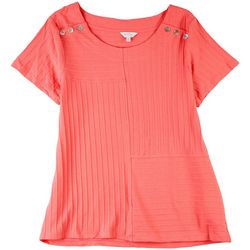 Coral Bay Womens Button Details Ribbed Top