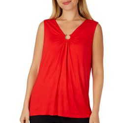 Coral Bay Womens Solid V-Neck Ring Sleeveless Top