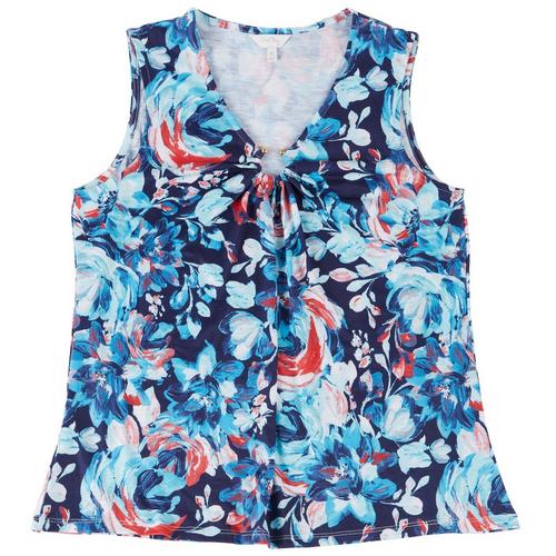 Coral Bay Womens Floral V-Neck Ring Sleeveless Top