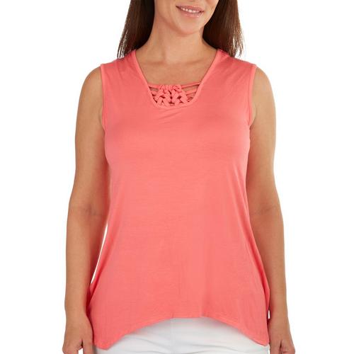 Coral Bay Womens Solid Lattice V-Neck Sleeveless Top