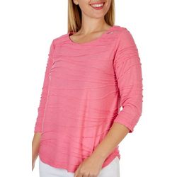 Coral Bay Womens Solid Button 3/4 Sleeve Top
