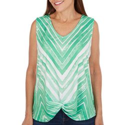 Coral Bay Womens Stripe Print V-Neck Sleeveless Twist Top