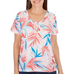 Coral Bay Womens Frond Print Short Sleeve Top