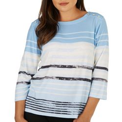 Onque Casual Womens Faded Stripes 3/4 Sleeve Top
