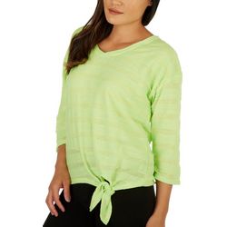 Onque Casual Womens Sheer Striped 3/4 Sleeve Top