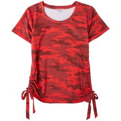 Sportelle Womens Camo Ruched Side Knit Top