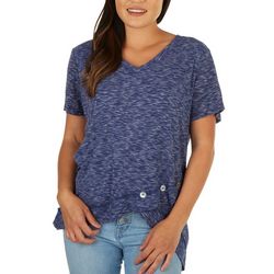 Onque Casual Womens V-Neck Textured Short Sleeve Top