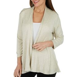Womens Heathered Solid Waterfall Open Front Cardigan