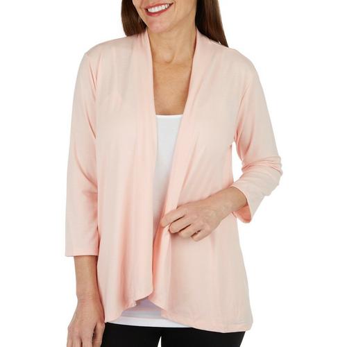 NY Collection Womens Solid Waterfall Open Front Cardigan