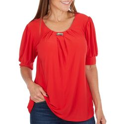 Womens Embellished Short Puff Sleeve Top