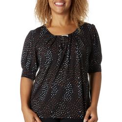 Womens Square Dot Bar Scoop Neck Short Sleeve Top