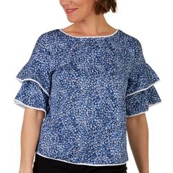 NY Collection Womens Print Layered 3/4 Sleeve Top