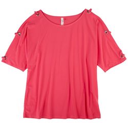 Notations Womens Detailed Sleeves Solid Top