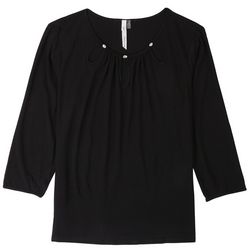 NY Collection Womens 3 Keyhole 3/4 Sleeve Top