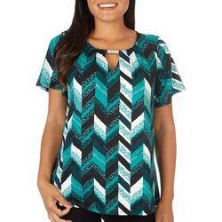 NY Collection Womens Print Keyhole Short Sleeve Top