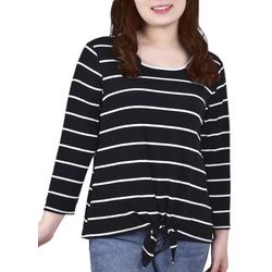 Notations Womens Striped 3/4 Sleeve Top