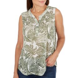 Women's  Tropical Pleated Button Sleeveless Top