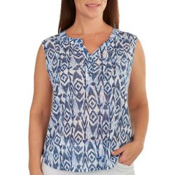 NY Collection Womens Print 3 Button Sleeveless Top