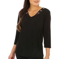 NY Collection Womens Stylish Knit Top with Mesh Neckline