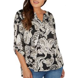Womens Paisley Pattern Pleated Line 3/4 Sleeve Top