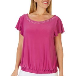 NY Collection Womens V Back Short Sleeve Top