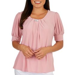 NY Collection Womens Solid Puff Sleeve Top