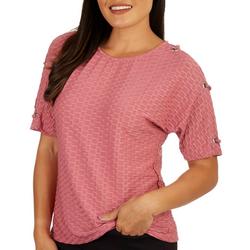 Womens Solid Honeycomb Short Sleeve Top