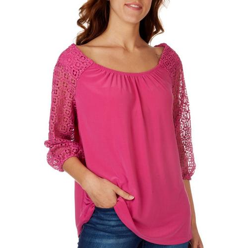 NY Collection Womens Lace 3/4 Sleeve Top