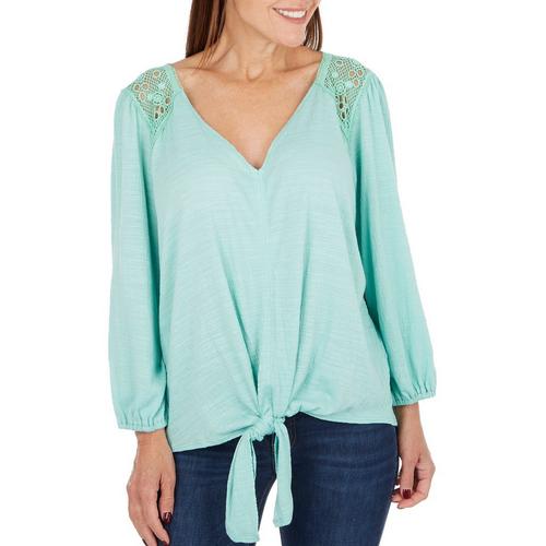 Juniper + Lime Womens Tie Front 3/4 Sleeve