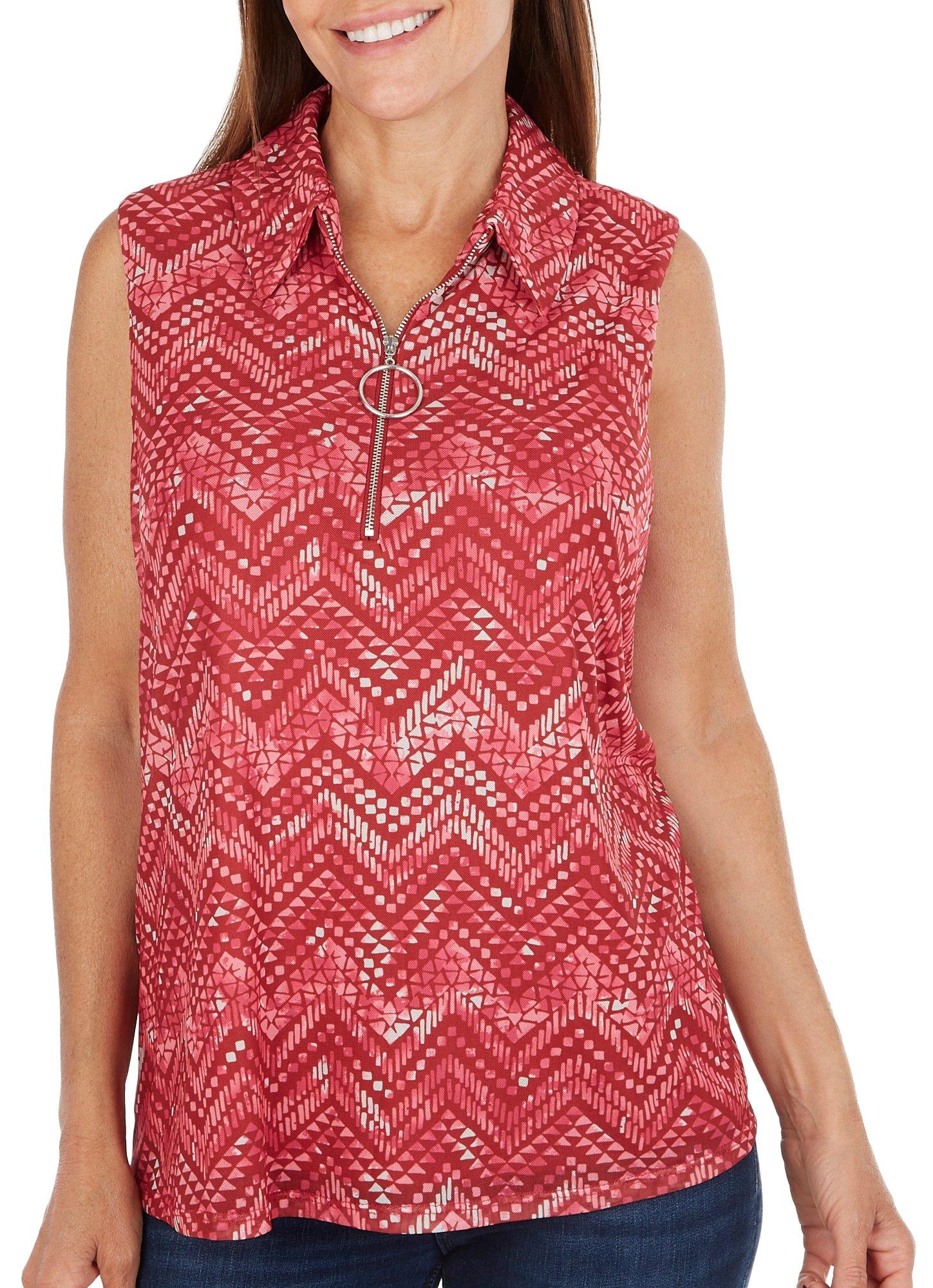 Womens Geometric O-Ring 1/4 Zip Sleeveless Top