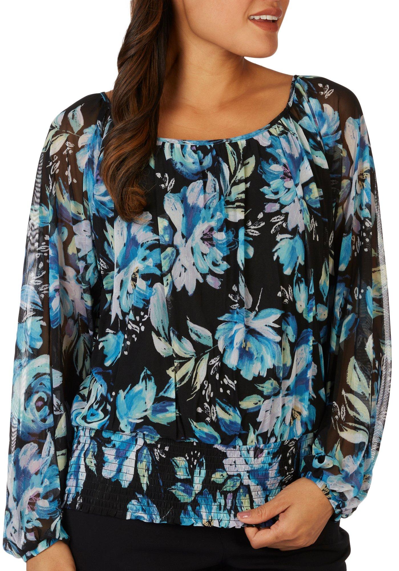 Harper 241 Womens Long Sleeve Round Neck Smocked Top