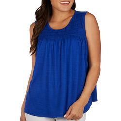 Womens Solid Smocked Sleeveless Top