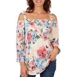Coral Bay Womens Print Cold Shoulder 3/4 Sleeve Top