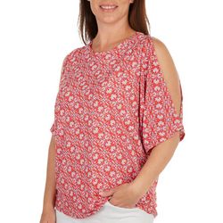 Cocomo Womens Graphic Cold Shoulder Short Sleeve Top