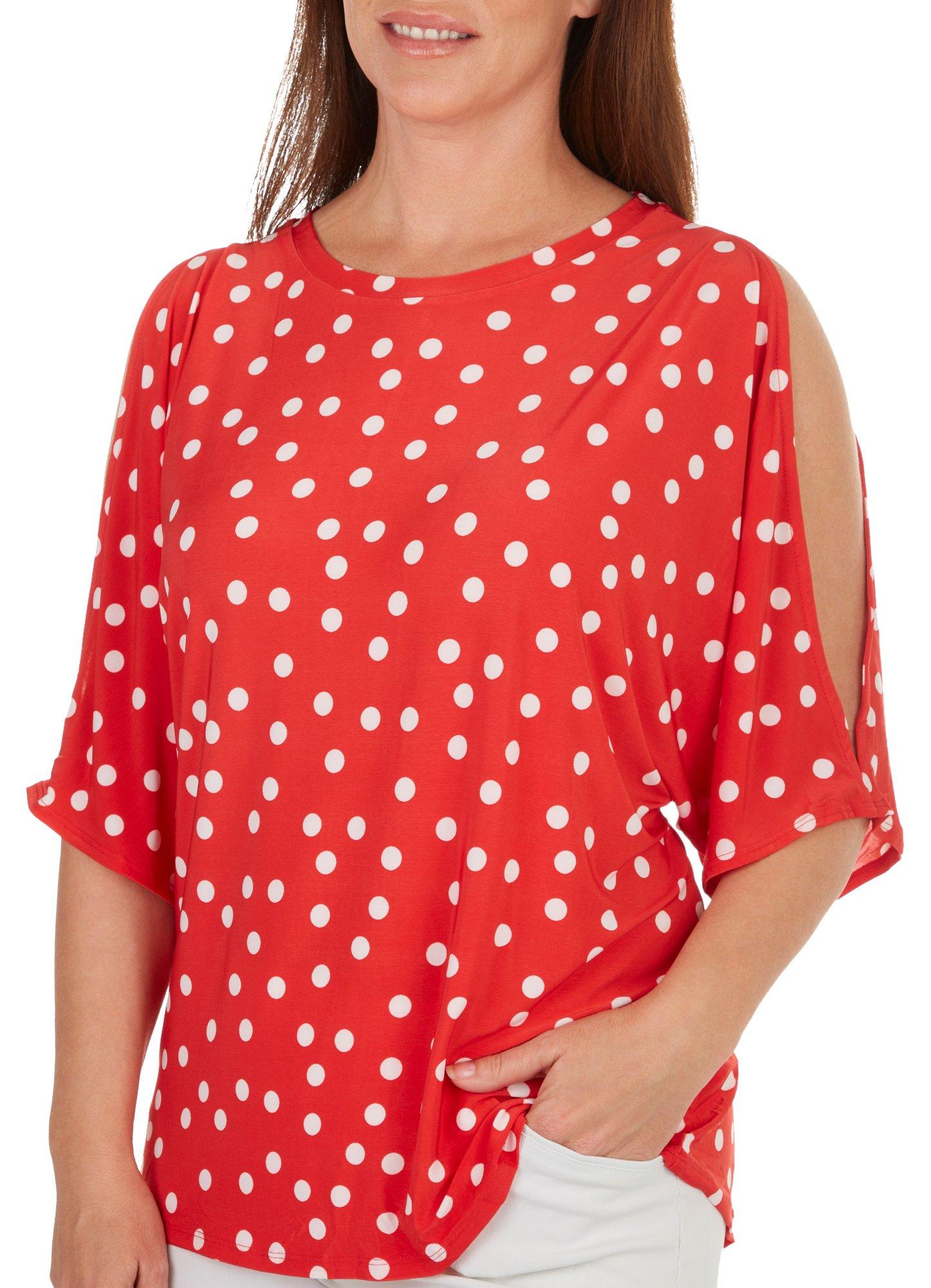 Cocomo Womens Polka Dot Cold Shoulder Short Sleeve Top
