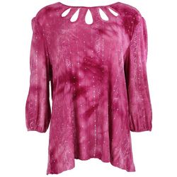 Coral Bay Womens Embellished Keyhole 3/4 Sleeve Top