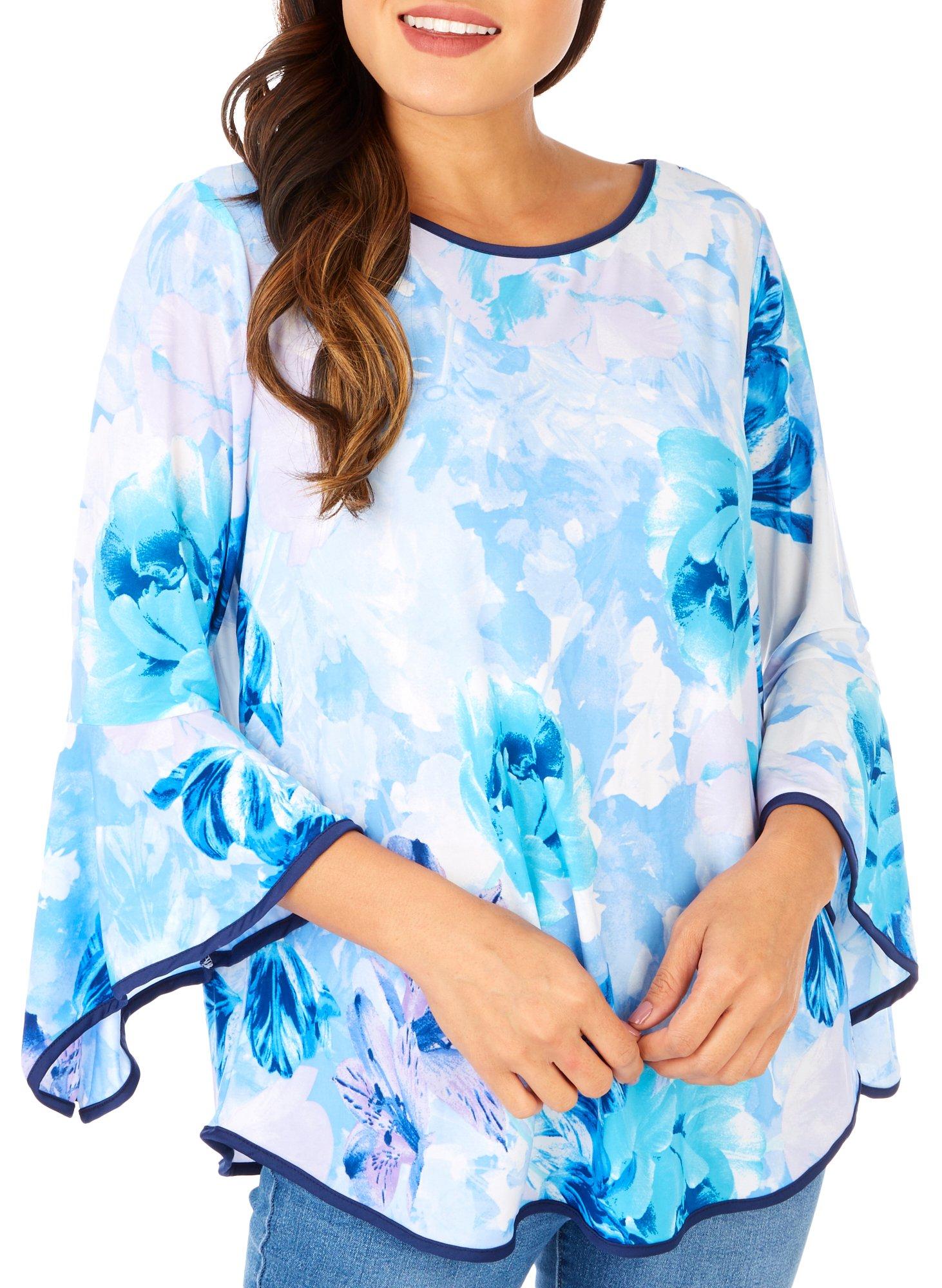 Juniper + Lime Womens Floral Print 3/4 Flutter Sleeve Top