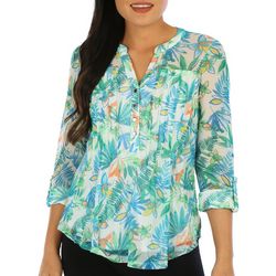 Juniper + Lime Womens Tropical Pleated 3/4 Sleeve Top
