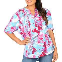 Womens Cotton Candy Button Placket Padded Short Sleeve Top