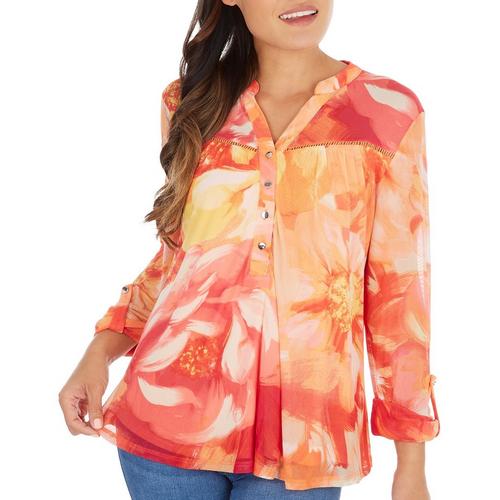 Juniper + Lime Womens Painted Floral 3/4 Sleeve