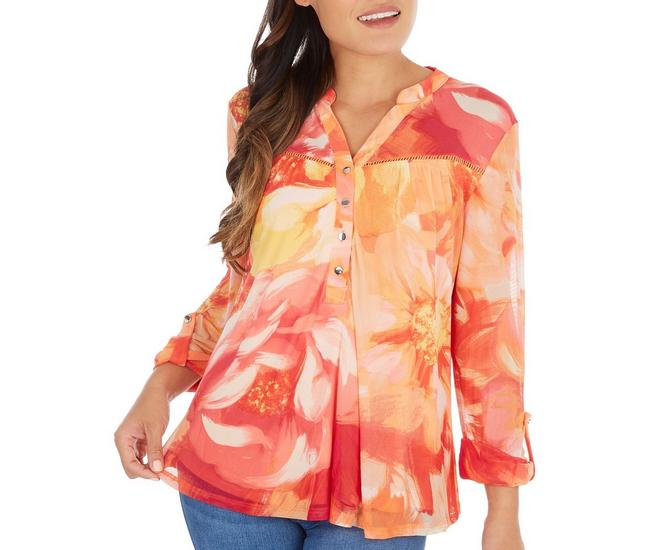 Juniper + Lime Womens Painted Floral 3/4 Sleeve Top | Bealls Florida